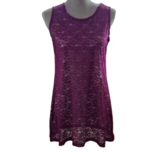 Logo by Lori Goldstein Burgandy Floral Stretch Lace Tunic Tank Size M Feminine